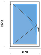Пластиковое окно 870 мм x 1420 мм